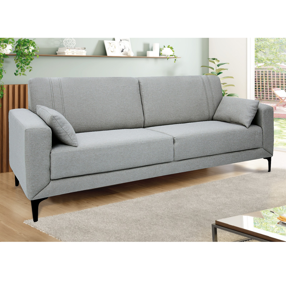 Sofá Agra 210cm Linoforte 2 Assentos Pé em Metal Linho Cinza