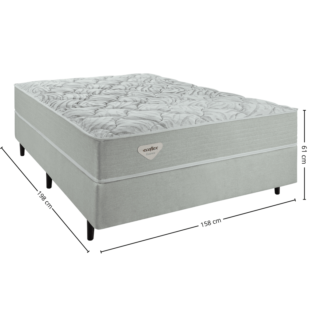 Conjunto Cama Box Luno Queen Ecoflex 158x198x61cm Molas Ensacadas PWS Prata
