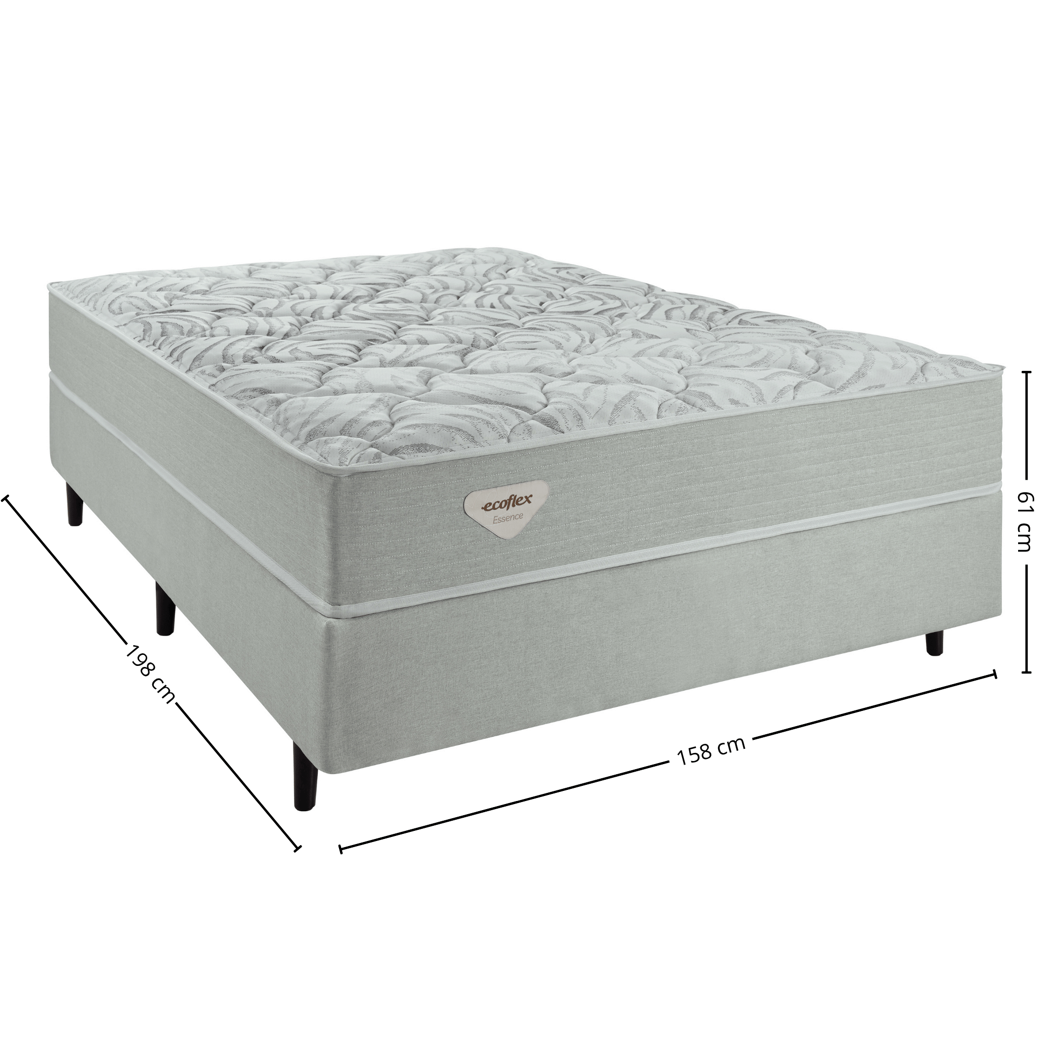 Conjunto Cama Box Luno Queen Ecoflex 158x198x61cm Molas Ensacadas PWS Prata