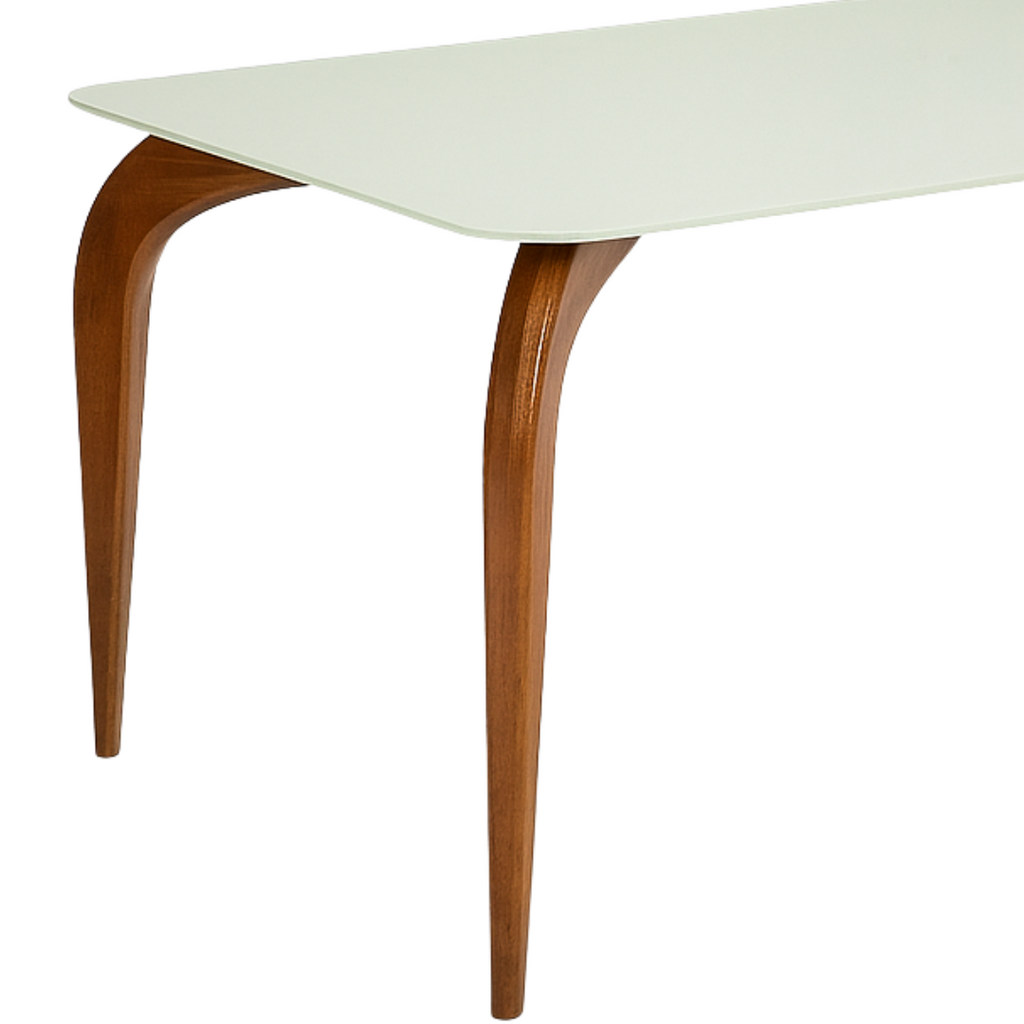 Mesa Bella Retangular Menegaz 200x100cm Canto Moeda Tampo Vidro Off White