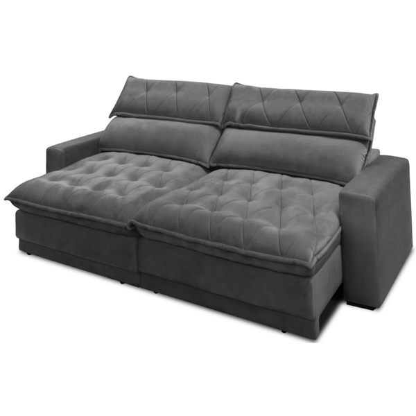 Sofá Albany 290cm Matielo 2 Assentos Retráteis com Encostos Reclináveis Veludo Cinza