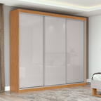 Roupeiro Quadrix Lopas 230cm 3 Portas Correr 100% MDF Flex  Off White e Amêndoa