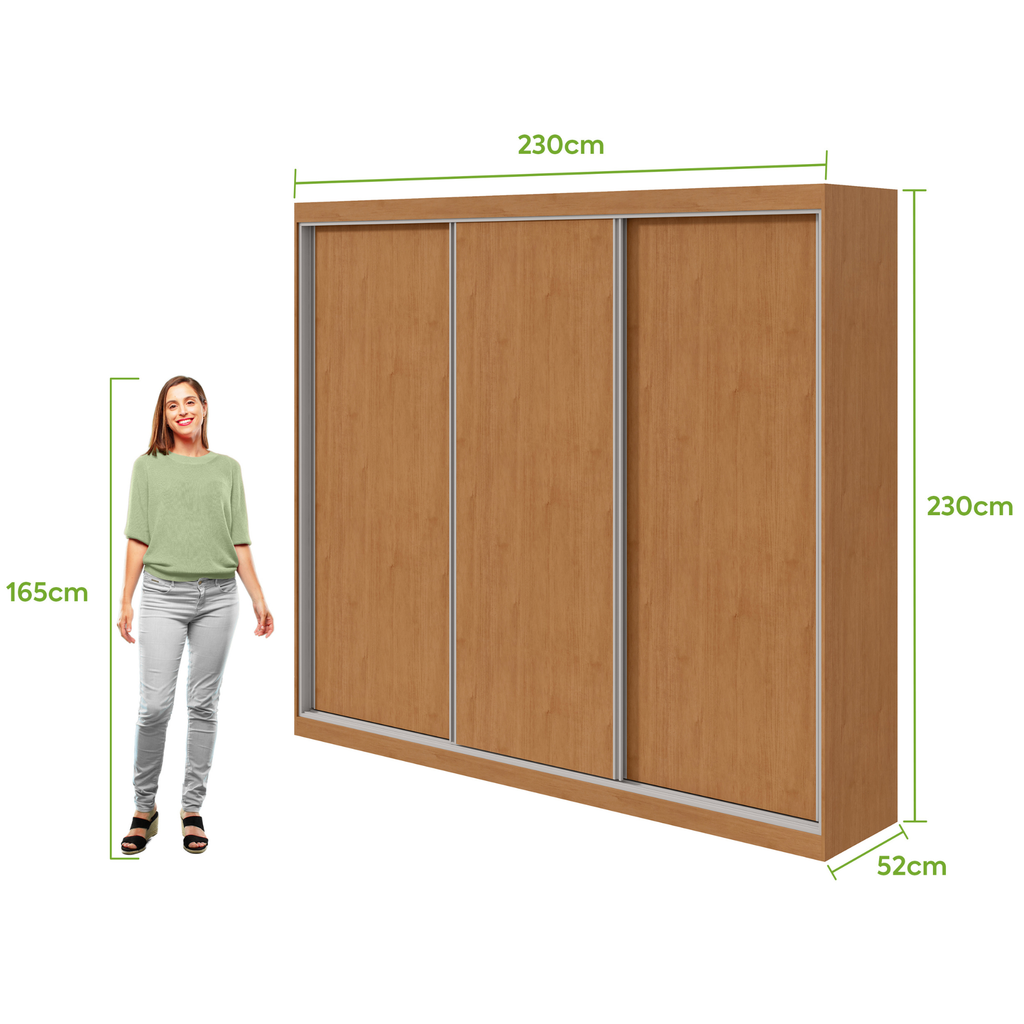 Roupeiro Quadrix Lopas 230cm 3 Portas Correr 100% MDF Flex  Off White e Amêndoa