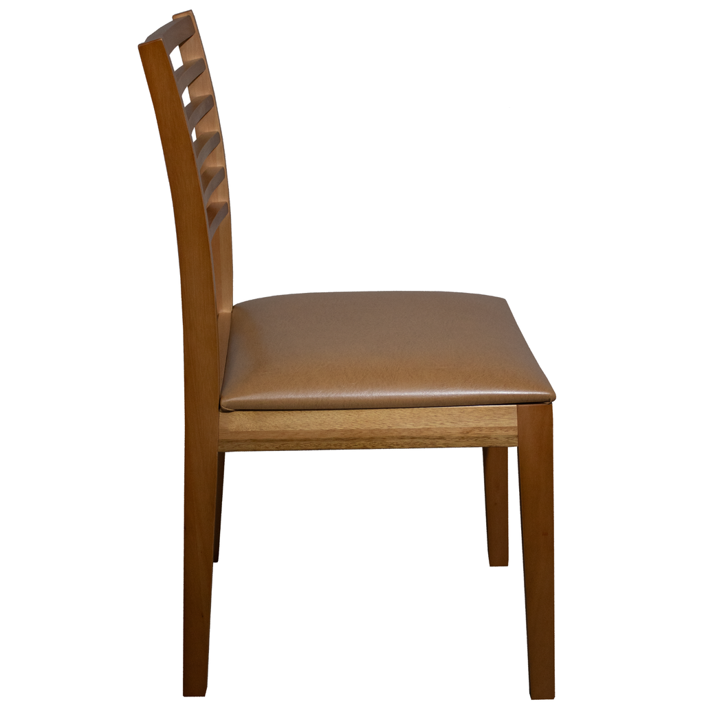Cadeira Eco II Artsoli Madeira Castanho Claro com Encosto Ripado Courino Caramelo