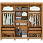 Roupeiro Quadrix Lopas 230cm 3 Portas Correr 100% MDF com Pés Flex Amêndoa e Off White