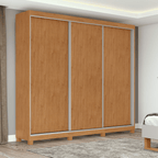 Roupeiro Quadrix Lopas 230cm 3 Portas Correr 100% MDF com Pés Flex Amêndoa e Off White