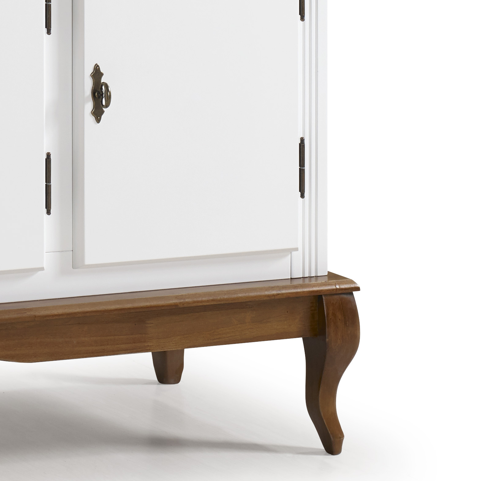 Balcão Buffet Rústico Linz com Pés Luiz XV 132cm 3 Portas 2 Gavetas Branco e Imbuia
