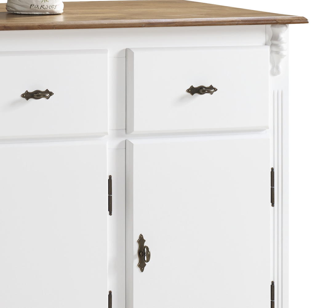 Balcão Buffet Rústico Linz com Pés Luiz XV 132cm 3 Portas 2 Gavetas Branco e Imbuia