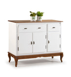Balcão Buffet Rústico Linz com Pés Luiz XV 132cm 3 Portas 2 Gavetas Branco e Imbuia