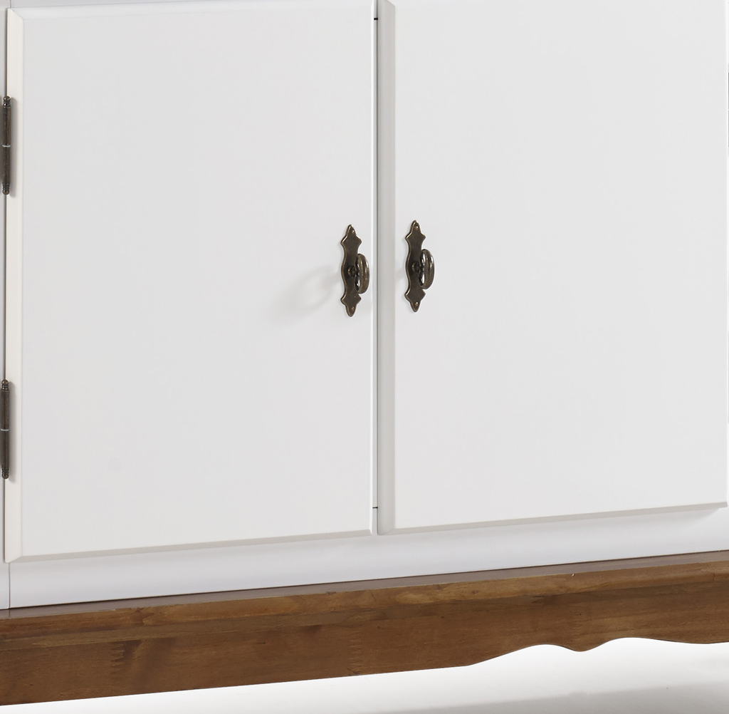 Balcão Buffet Rústico Linz com Pés Luiz XV 132cm 3 Portas 2 Gavetas Branco e Imbuia