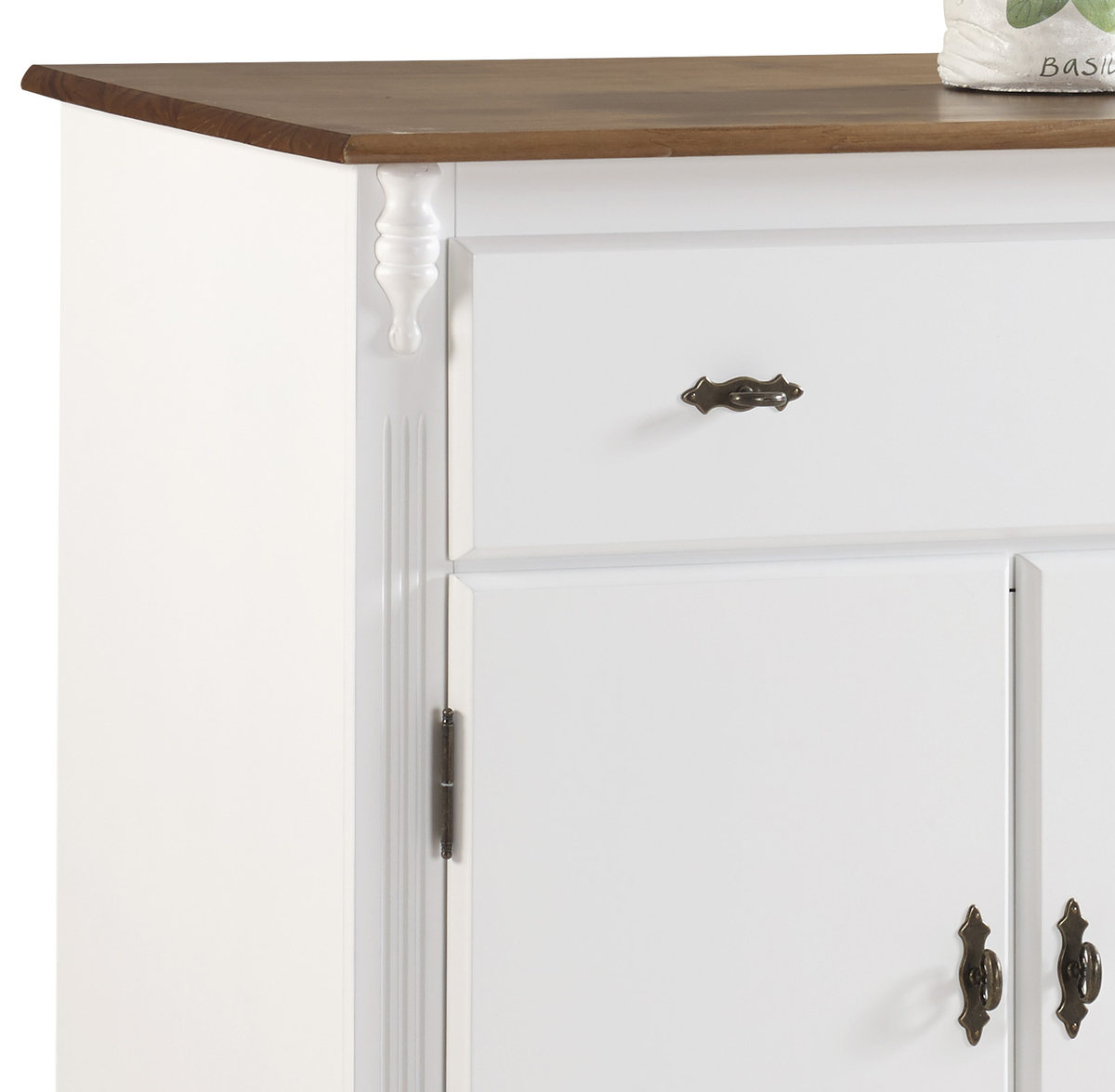 Balcão Buffet Rústico Linz com Pés Luiz XV 132cm 3 Portas 2 Gavetas Branco e Imbuia