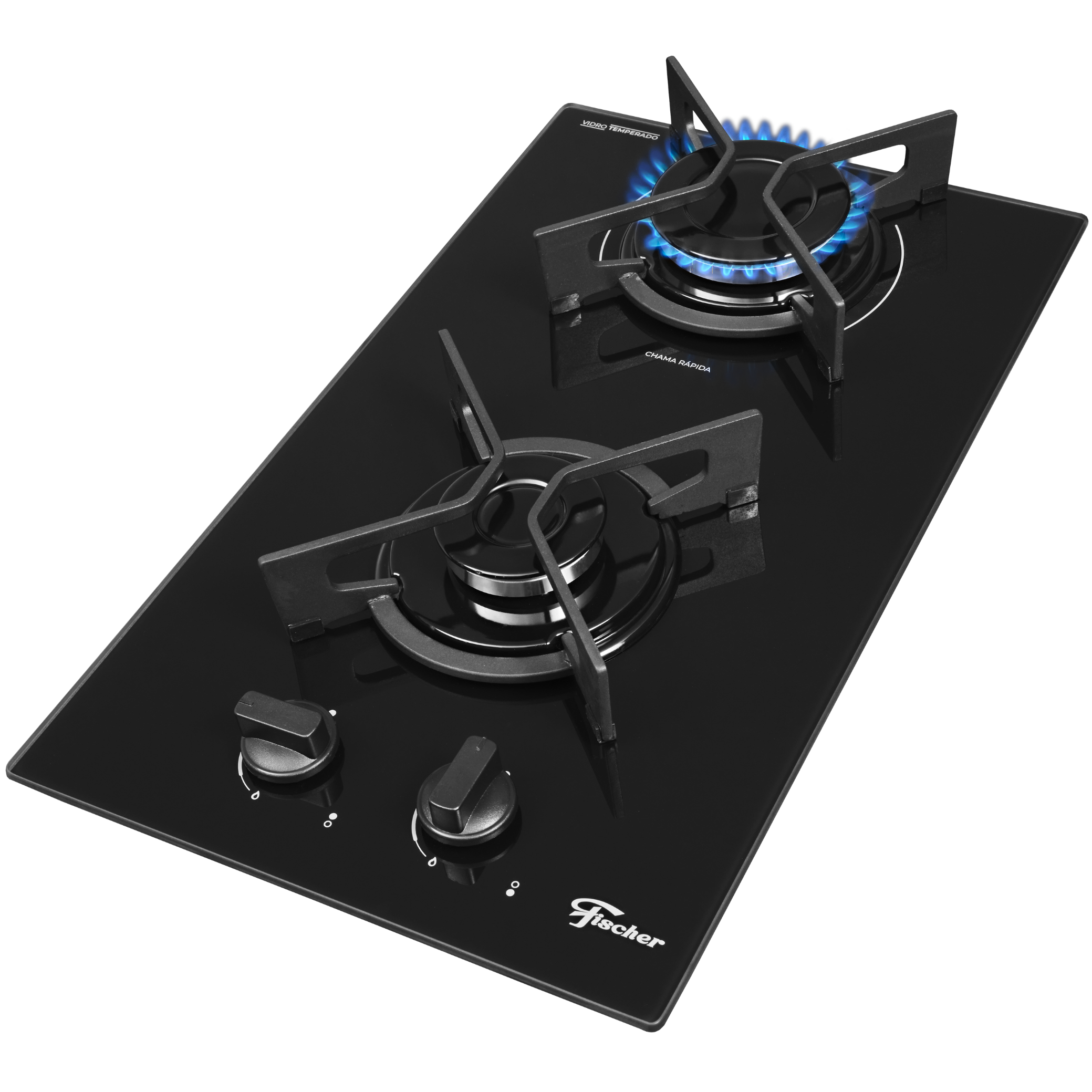 Cooktop à Gás Fischer 2 Bocas Fit Line Trempe Iron Preto Bivolt
