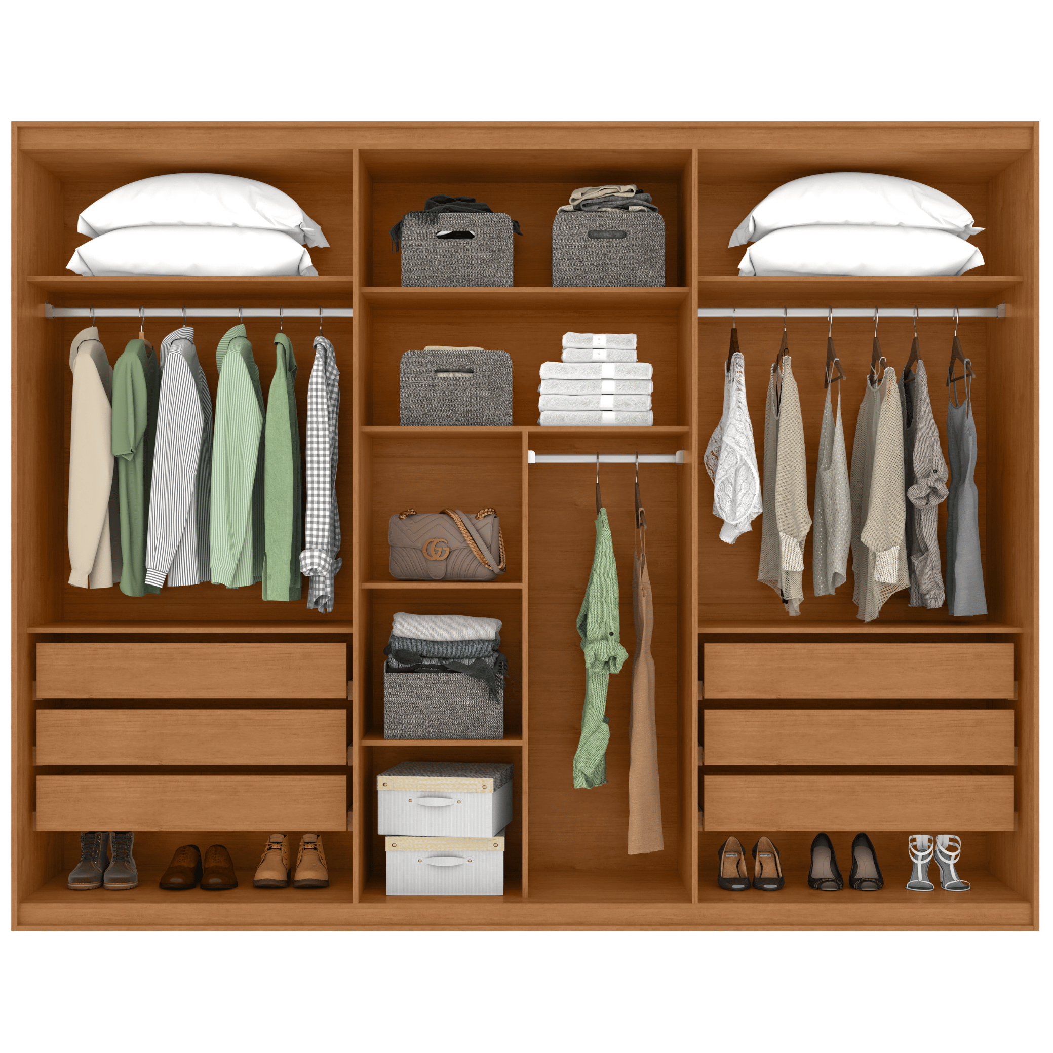 Roupeiro Suavitá Lopas 270cm 100% MDF 6 Portas Amêndoa e Off White