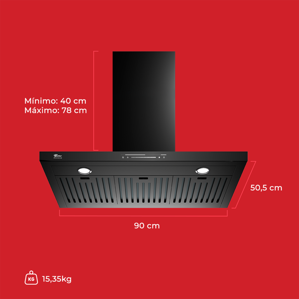 Coifa de Parede Fischer Platinium 90cm Controle por Gesto Preto 220V