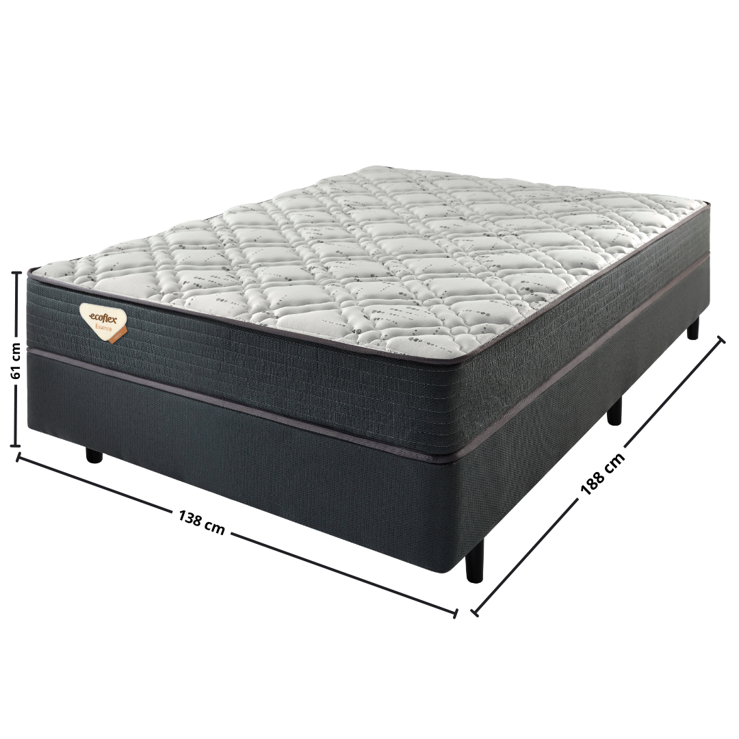 Conjunto Cama Box Adapto Casal Ecoflex 138x188x61cm Molas Ensacadas Wide