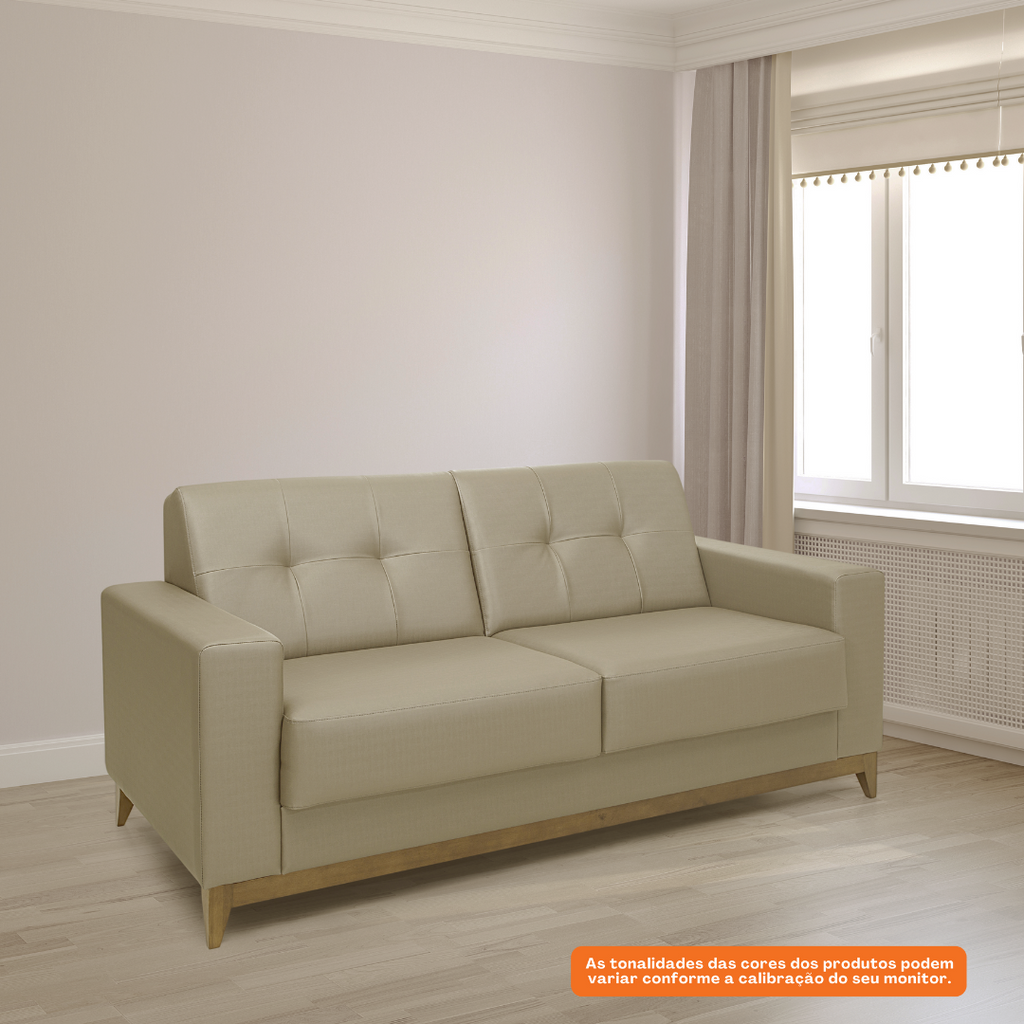 Sofá Living MH4219 240cm Herval 2 Assentos Base Madeira Bege