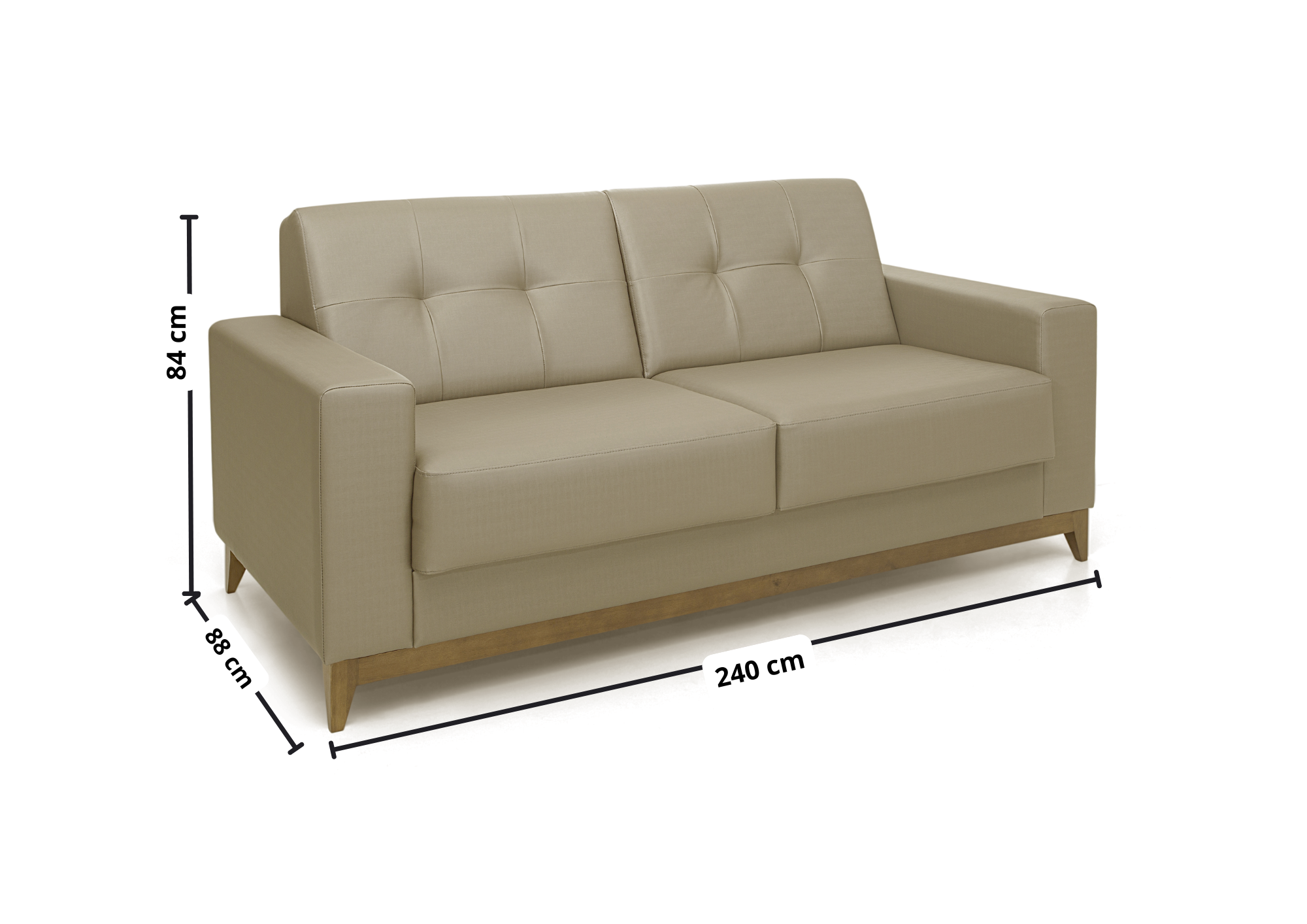 Sofá Living MH4219 240cm Herval 2 Assentos Base Madeira Bege
