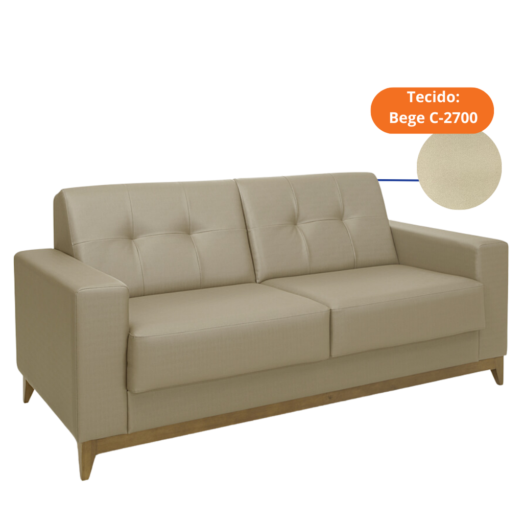 Sofá Living MH4219 240cm Herval 2 Assentos Base Madeira Bege