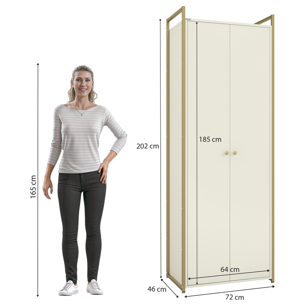 Armário Industrial Closet LI052 Kappesberg 72cm 2 Portas Off White e Dourado