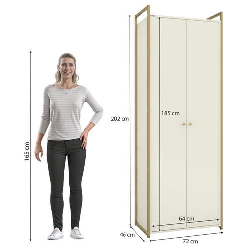 Armário Industrial Closet LI052 Kappesberg 72cm 2 Portas Off White e Dourado