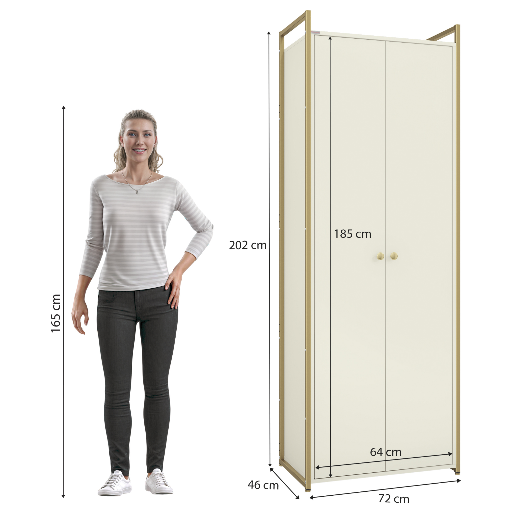 Armário Industrial Closet LI052 Kappesberg 72cm 2 Portas Off White e Dourado