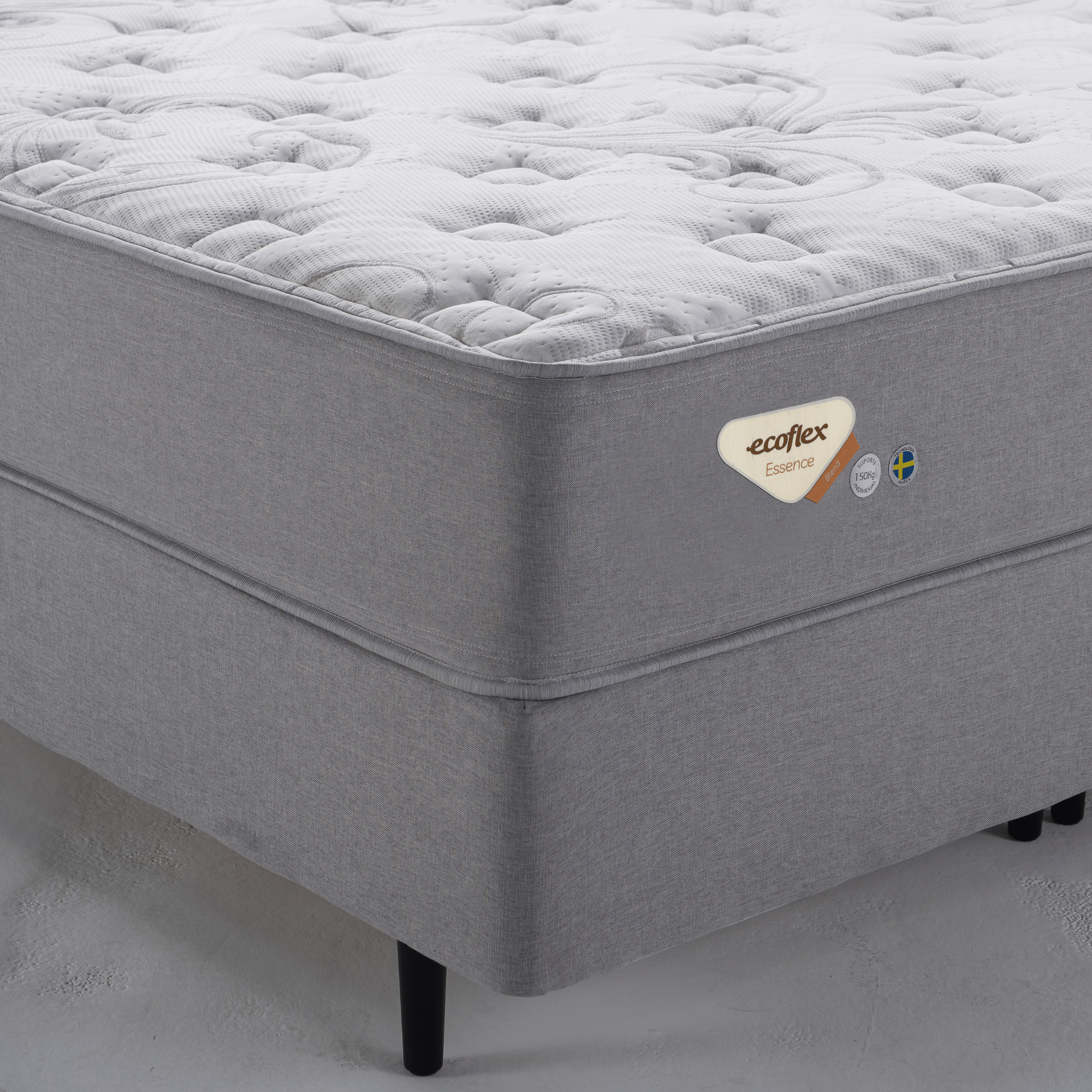 Conjunto Cama Box Blend Casal Ecoflex 128x188x56cm Molas Ensacadas Wide PZ3 Prata