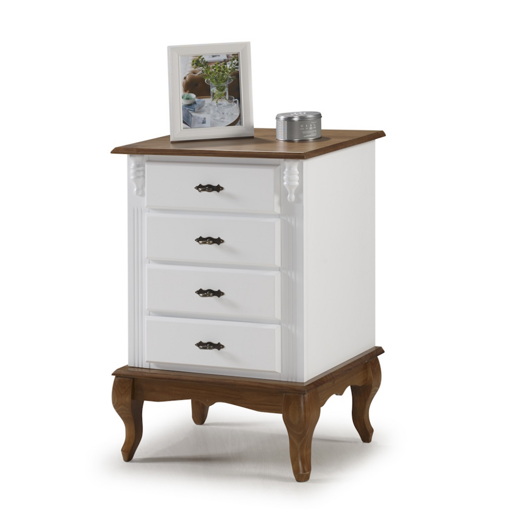 Mesa de Cabeceira Rústica 53cm Linz 60404 4 Gavetas Branco e Imbuia