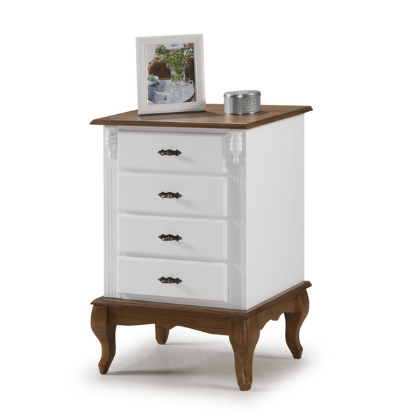 Mesa de Cabeceira Rústica 53cm Linz 60404 4 Gavetas Branco e Imbuia