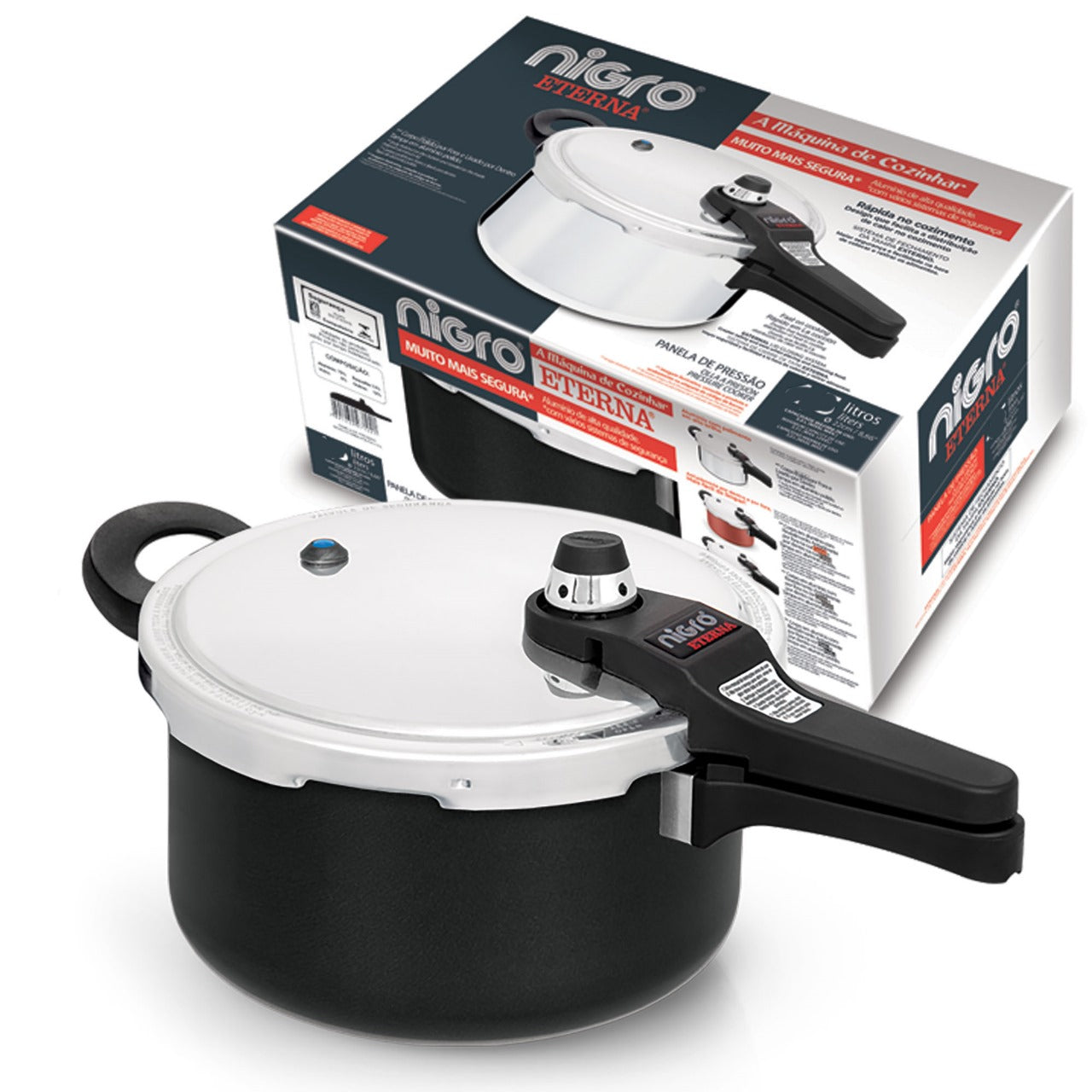 Panela de Pressão Antiaderente Eterna Nigro 4,5L Preto
