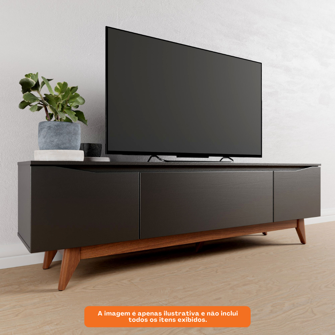 Rack Província Flynt 184cm 3 Portas Preto e Natural