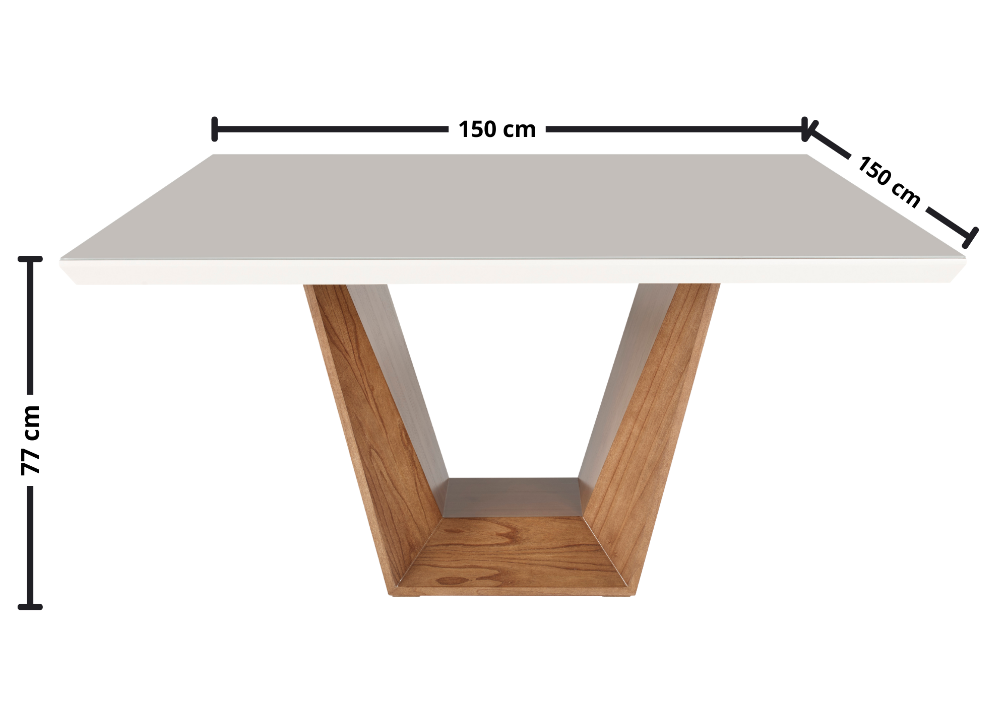Mesa Quadrada Diamond Ferrati 150x150cm Champanhe Tampo com Vidro Off White