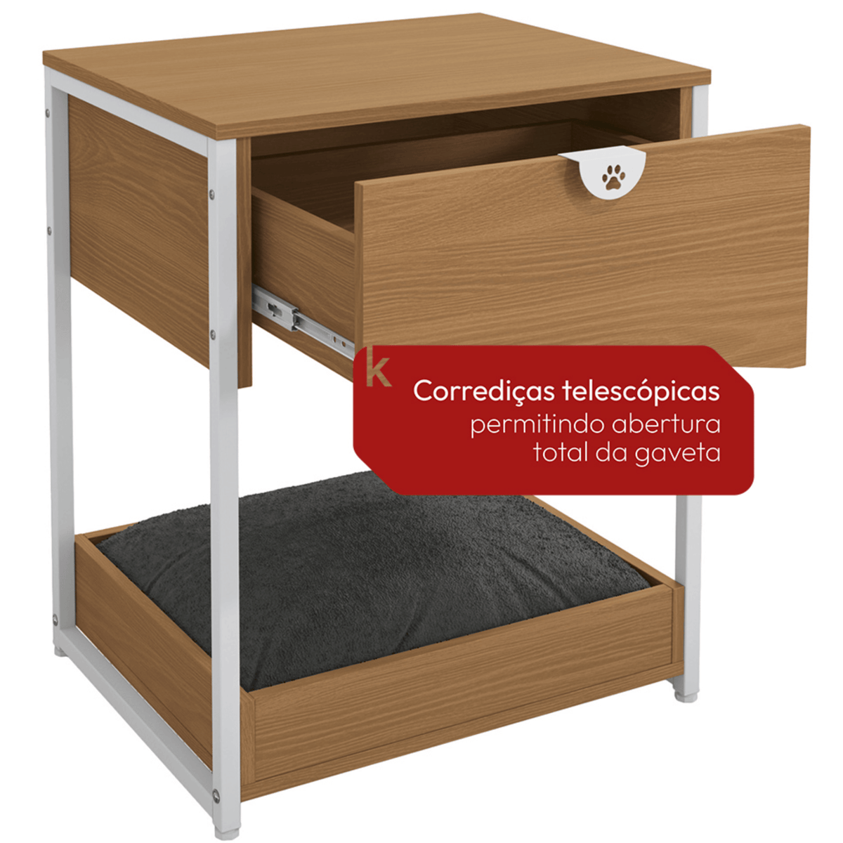 Mesa de Cabeceira com Cama Pet Kappesberg 1 Gaveta Canela e Branco