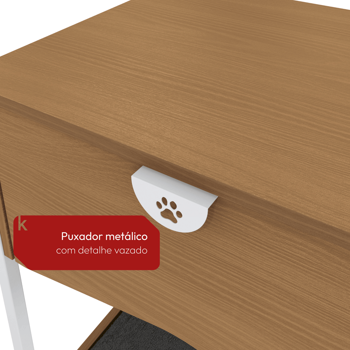 Mesa de Cabeceira com Cama Pet Kappesberg 1 Gaveta Canela e Branco