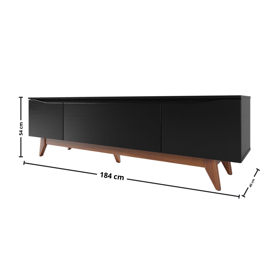 Rack Província Flynt 184cm 3 Portas Preto e Natural
