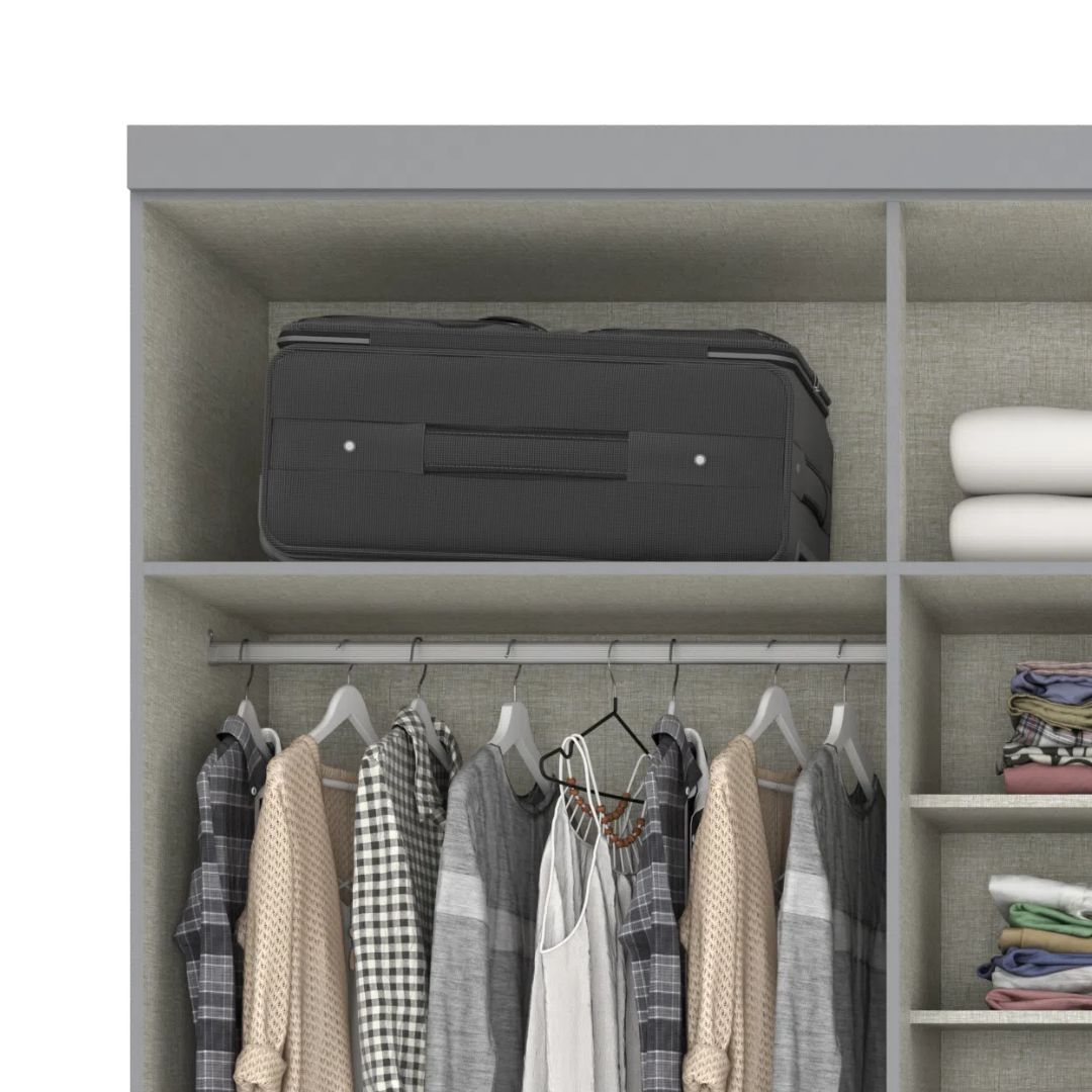 Roupeiro Americano Henn 262cm 6 Portas 4 Gavetas Cinza