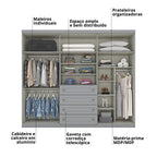 Roupeiro Americano Henn 262cm 6 Portas 4 Gavetas Cinza