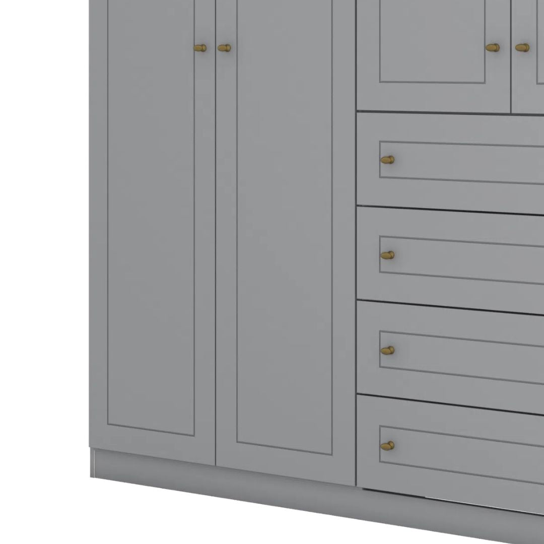 Roupeiro Americano Henn 262cm 6 Portas 4 Gavetas Cinza