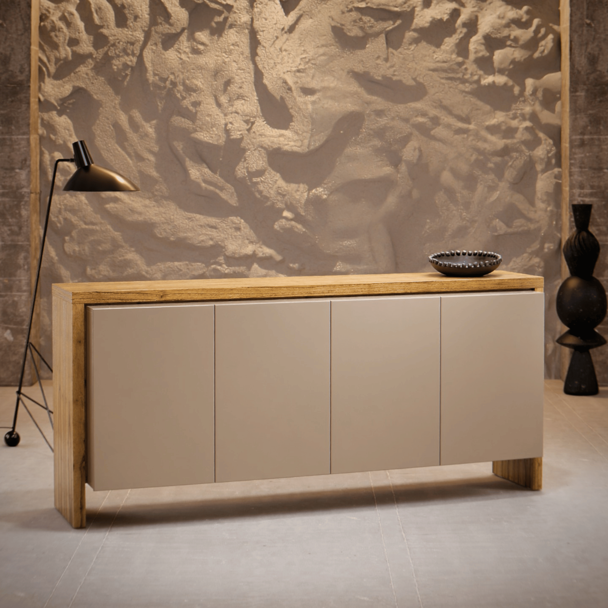 Balcão Buffet Nord Imcal 180cm 4 Portas 1 Gaveta Off White e Cinamomo