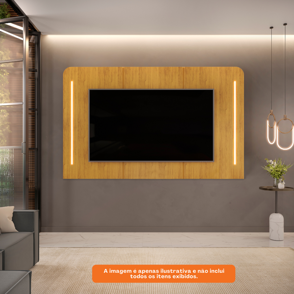 Painel Suspenso Atlas para TVs até 75" DJ Móveis com Led Cedro