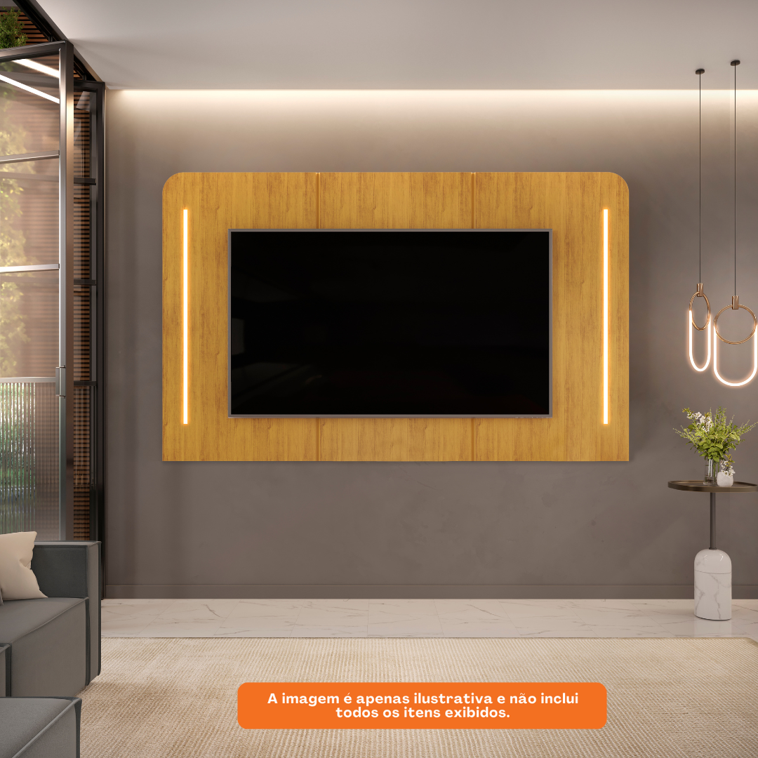 Painel Suspenso Atlas para TVs até 75" DJ Móveis com Led Cedro