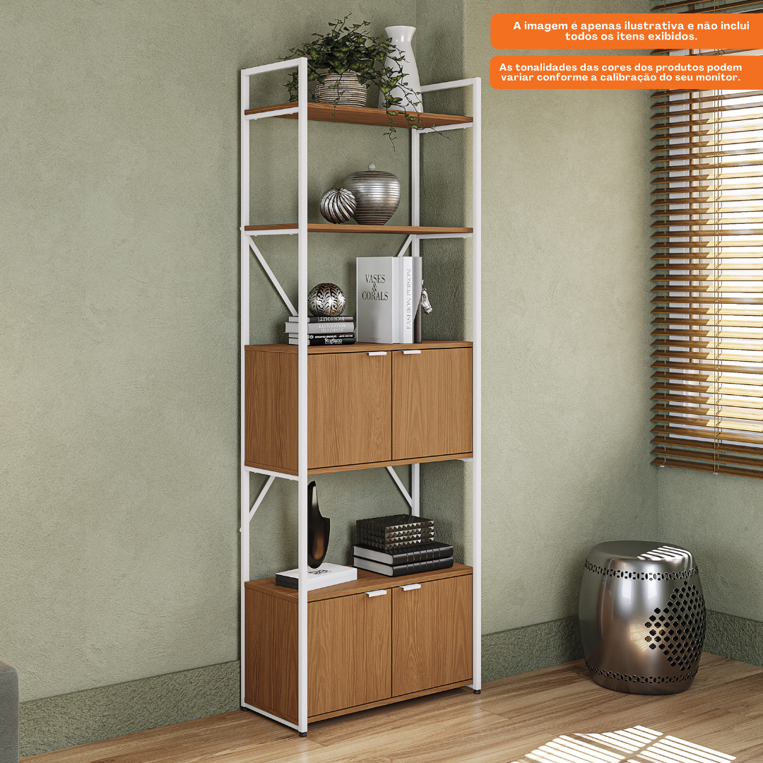 Estante Kappesberg com Portas e 3 Prateleiras LI018 Canela e Branco