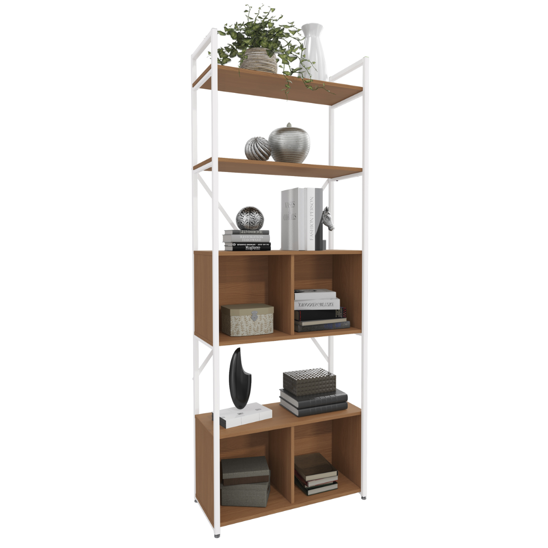 Estante Kappesberg com Portas e 3 Prateleiras LI018 Canela e Branco