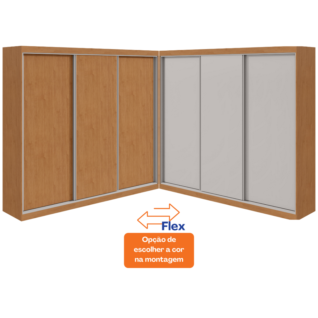 Roupeiro Quadrix Lopas 230cm 3 Portas Correr 100% MDF Flex  Off White e Amêndoa
