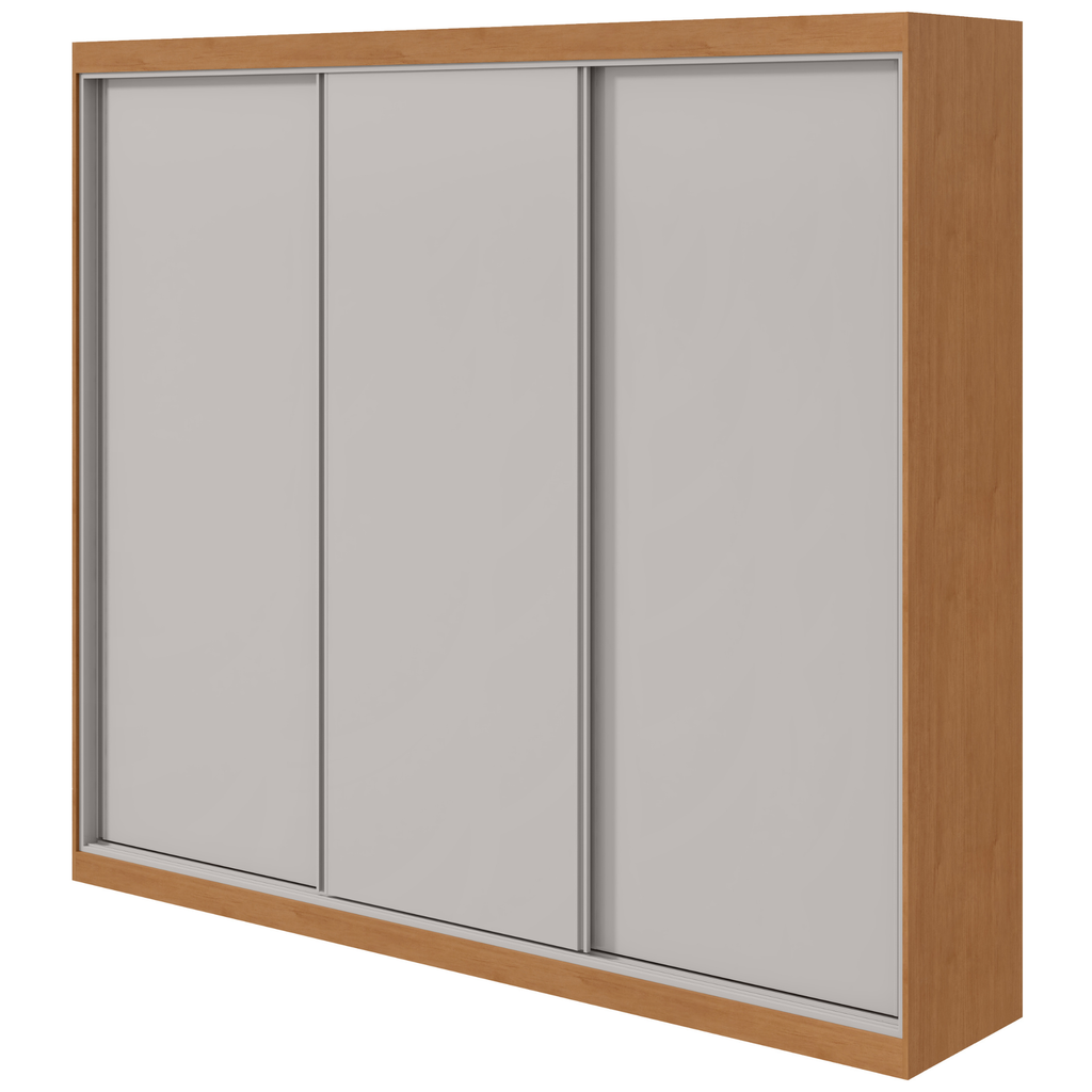 Roupeiro Quadrix Lopas 230cm 3 Portas Correr 100% MDF Flex  Off White e Amêndoa