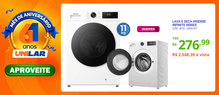 Lava e Seca Hisense 11KG Infinite Series Compacta Fit Inverter 220V