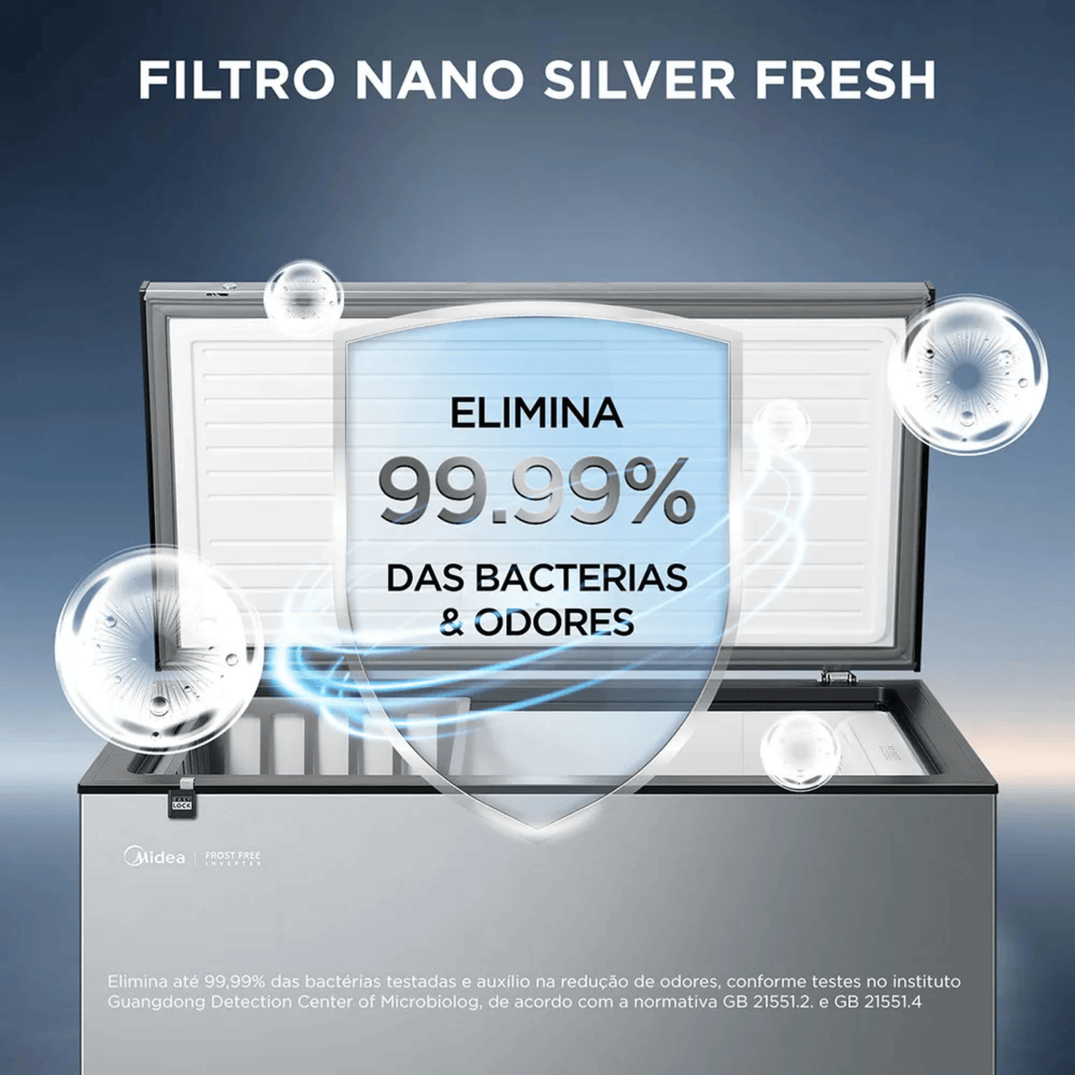 Freezer Horizontal Midea 234L MDRC321FFA Inverter Iluminação em LED Prata Bivolt