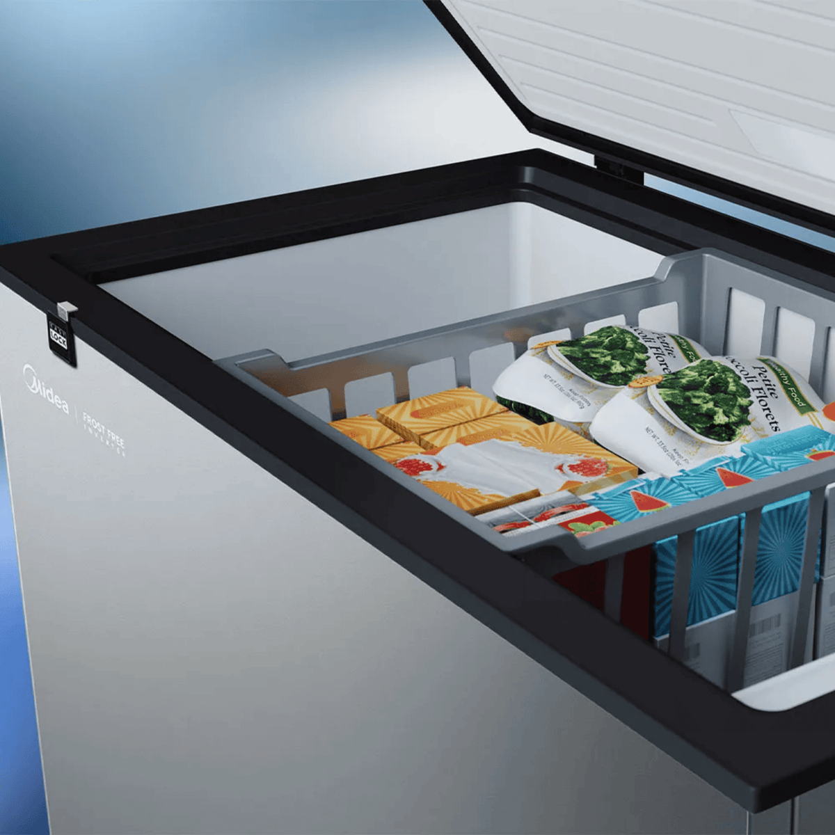 Freezer Horizontal Midea 234L MDRC321FFA Inverter Iluminação em LED Prata Bivolt