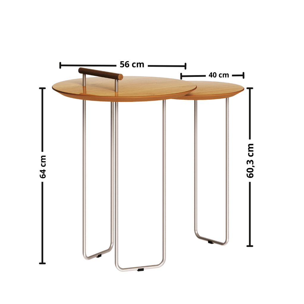 Mesa Side Lateral Dupla Imcal Pés em Metal Nature