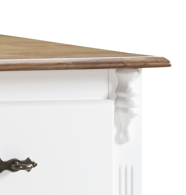 Balcão Buffet Rústico Linz com Pés Luiz XV 132cm 3 Portas 2 Gavetas Branco e Imbuia