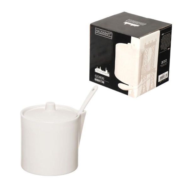 Açucareiro de Porcelana Etilux Manhattan com Colher 300ml Branco